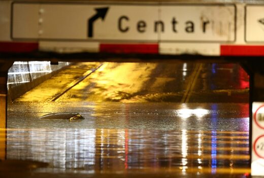 A car underwater in Miramarska street in Zagreb