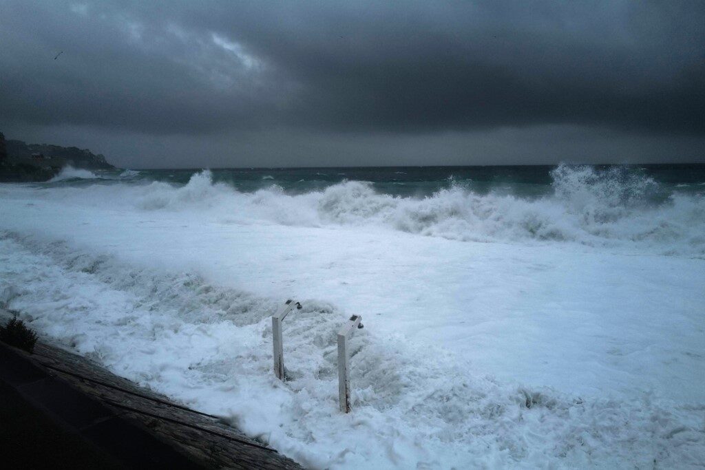Waves hit the shore in Nice on October 2, 2020 as storm Alex reaches the French riviera's coasts.