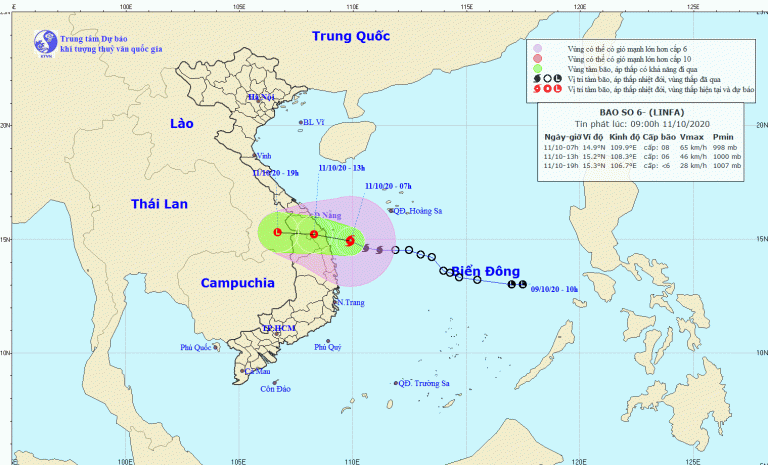 Track of Tropical Storm Linfa in Vietnam, October 2020.