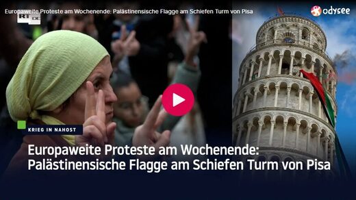 Europaweite Proteste am Wochenende: Palästinensische Flagge am Schiefen Turm von Pisa