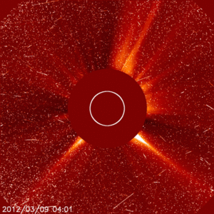 Kosmische Partikel auf CCD Chip des SOHO Satelliten