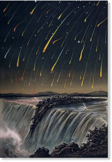 Leonid Meteor Sturm, über Nord Amerika in der Nacht vom 12-13 November 1833.